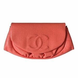 🍑Chanel Half Moon Wallet on Chain Crossbody Orange Leather Silver Hardware